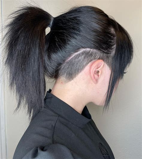 female undercut long hair